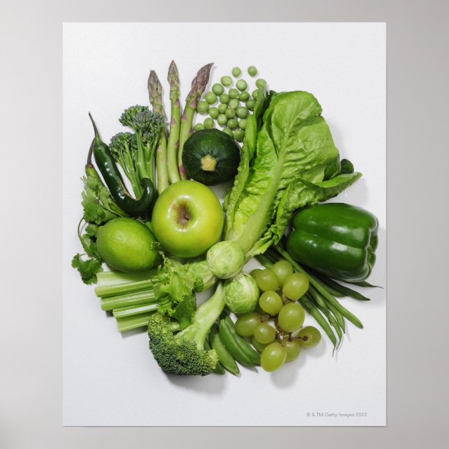Affiche Une sélection de fruits et légumes verts. (Devant)