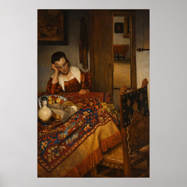 Affiche Une servante endormie de Johannes Vermeer  (Devant)