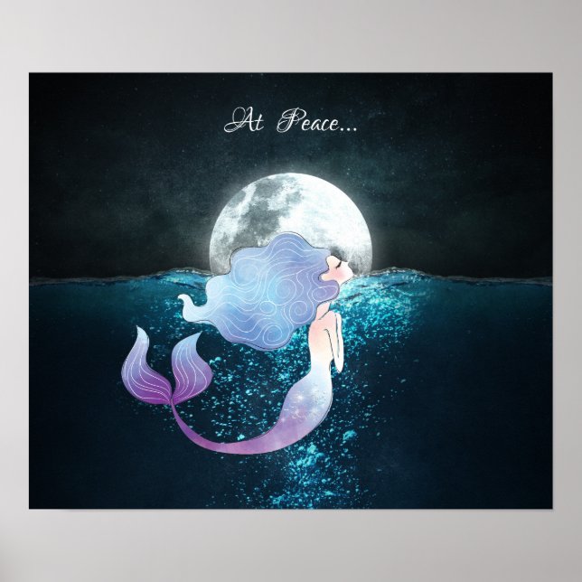Affiche Une Sirène nager en paix sous la Pleine lune (Devant)
