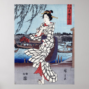 Affiche Une soirée d'été fraîche au pont, Utagawa Hiroshig