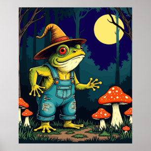 Affiche Une Sorcière Crapaud Familière Fourrageant La Nuit