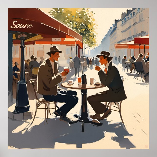Affiche Une table parisienne au soleil Imprimer (Devant)
