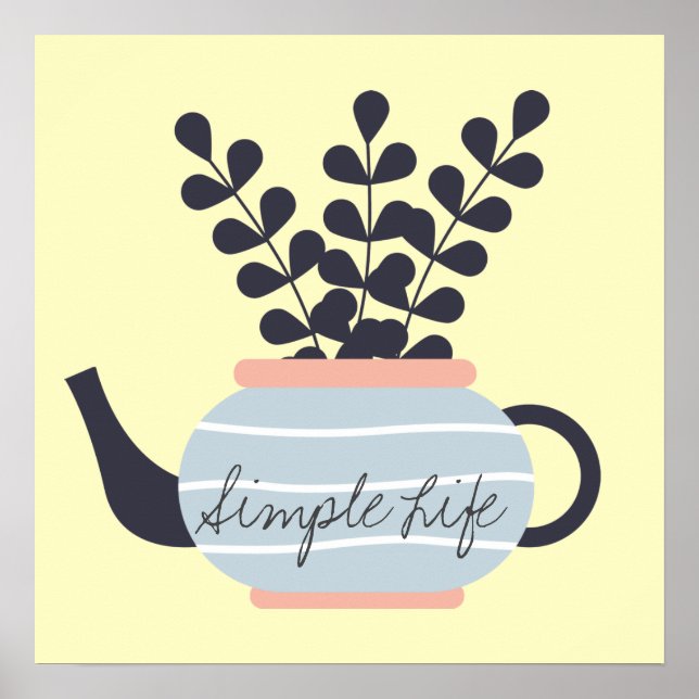 Affiche Une théière moderne simple au pastel plante (Devant)