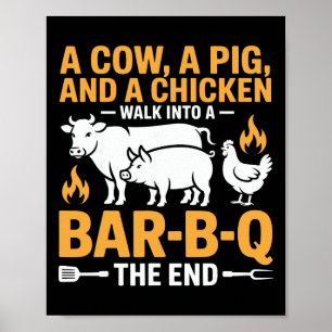 Affiche Une vache un cochon et un poulet entrent dans un R