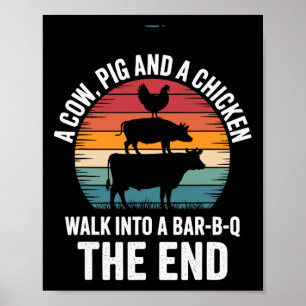 Affiche Une vache un cochon et un poulet entrent dans un R