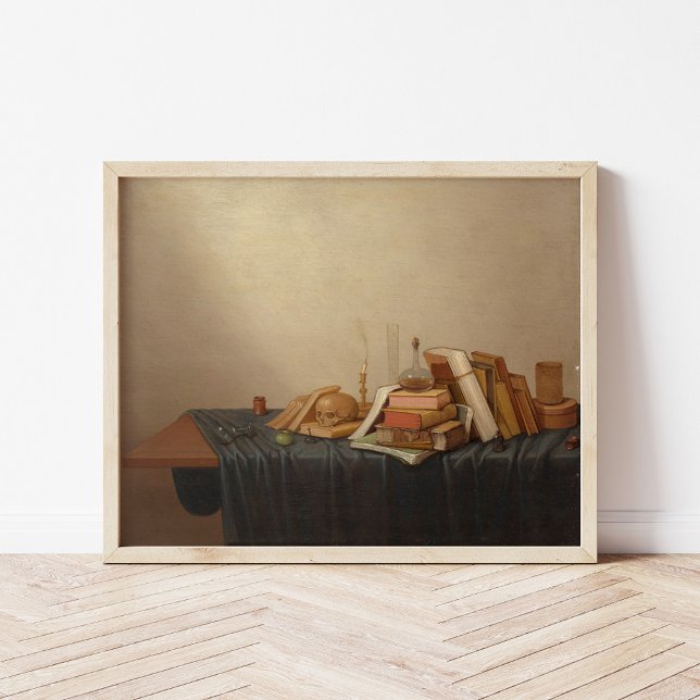 Affiche Une Vanitas avec livres et crâne | Gerrit van Vuch (Créateur téléchargé)