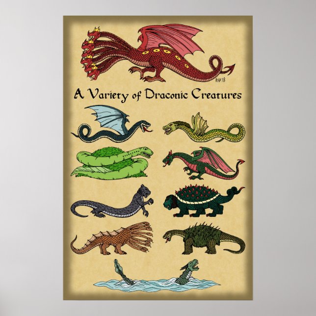 Affiche Une variété de créatures draconiennes (Devant)