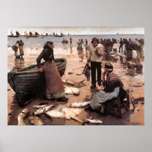 Affiche Une vente de poisson sur une plage de Cornouailles (Devant)