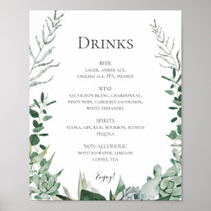 Affiche Une verdure succulente   Menu des boissons Mariage