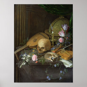 Affiche Une Vie morte Vanitas avec un Nautilus et une Lute