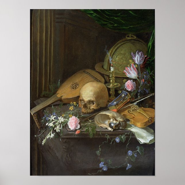 Affiche Une Vie morte Vanitas avec un Nautilus et une Lute (Devant)