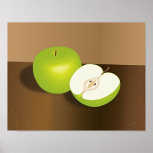 Affiche Une vie morte verte à la pomme et à la moitié