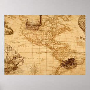 Affiche Une vieille carte de l'Amérique