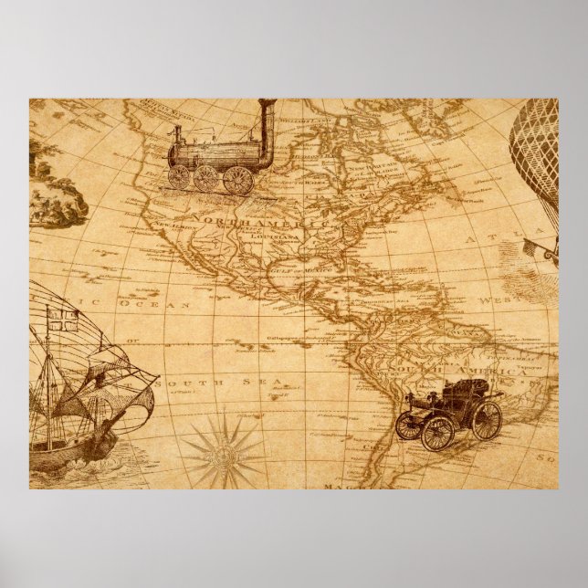 Affiche Une vieille carte de l'Amérique (Devant)