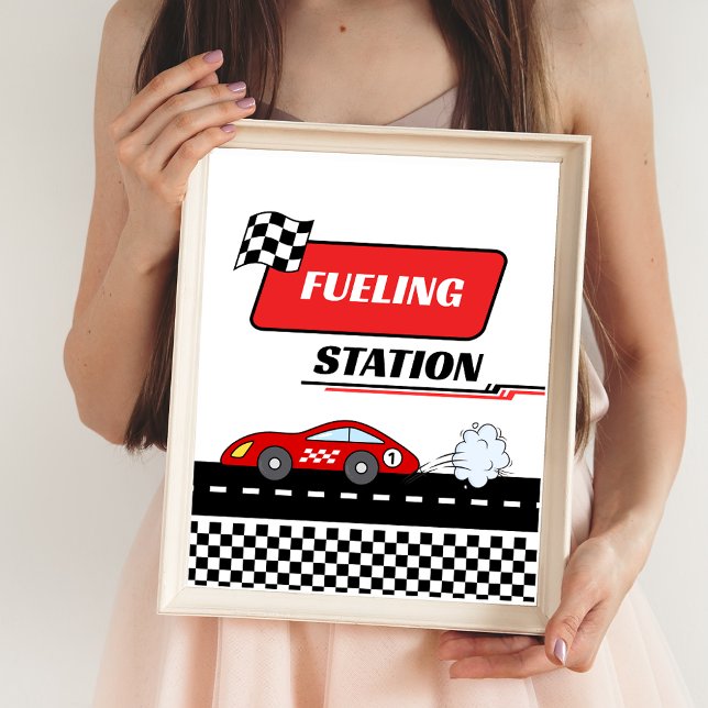 Affiche Une voiture de course rétro rouge rapide pour l'an (Créateur téléchargé)