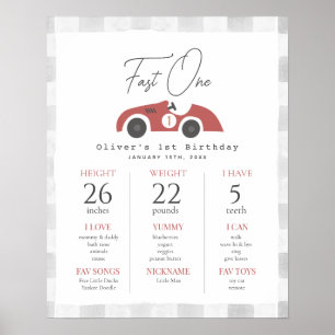 Affiche Une Voiture de Course Rouge Rapide Premier Anniver