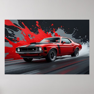 Affiche Une voiture musclée rouge vintage