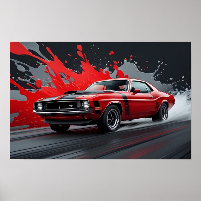 Affiche Une voiture musclée rouge vintage (Devant)