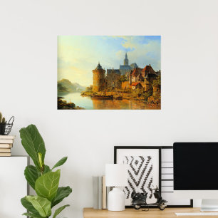Affiche Une vue d'une ville le long du Rhin