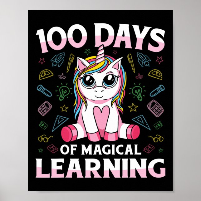 Affiche Unicorn 100e Jour de l'école Enseignants 100 Jours (Devant)