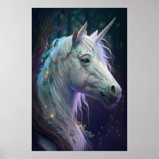 Affiche Unicorn Animal Portrait Peinture Faune En Plein Ai (Devant)