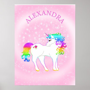 Affiche Unicorn arc-en-ciel magique rose mou
