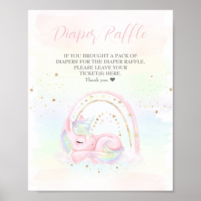Affiche Unicorn Baby Shower Diaper Raffle Sign (Devant)