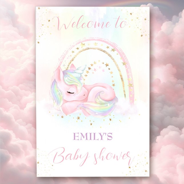 Affiche Unicorn baby shower fille douche signe de bienvenu (Unicorn baby shower girl shower welcome sign)