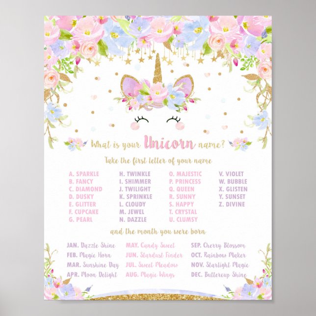 Affiche Unicorn Birthday What is Your Unicorn Name Game (Devant)