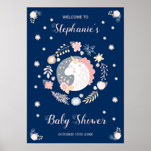 Affiche Unicorn Blush & Navy Baby shower Personnalisé