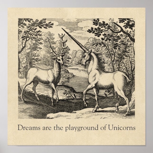 Affiche Unicorn Dreams Citation Art médiéval (Devant)