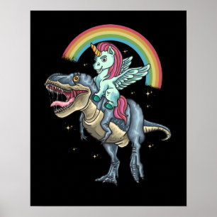 Affiche Unicorn équitation T rex Dinosaur