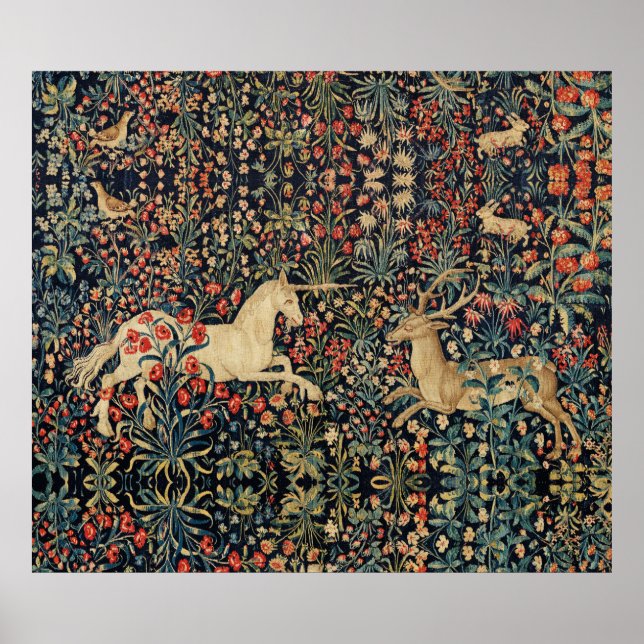 Affiche UNICORN ET CERFS, FLEURS, ANIMAUX FORESTIERS Flora (Devant)