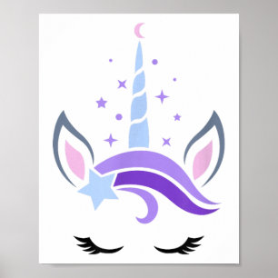 Affiche Unicorn Face Eyelashes Céleste Lune Star Boho Lu