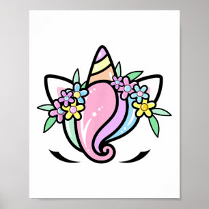 Affiche Unicorn Face Jolie Eyelashes Dimanche Fleurs de Pâ