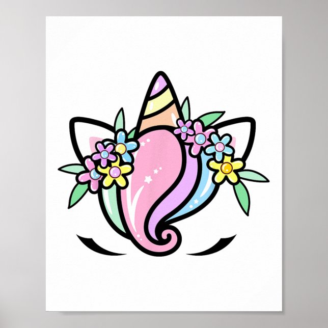 Affiche Unicorn Face Jolie Eyelashes Dimanche Fleurs de Pâ (Devant)