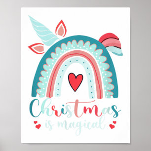 Affiche Unicorn Face mignon Arc-en-ciel Noël est magique