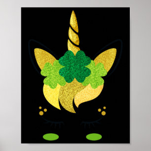 Affiche Unicorn Face St Patrick's Day Irlandais Girls Kids