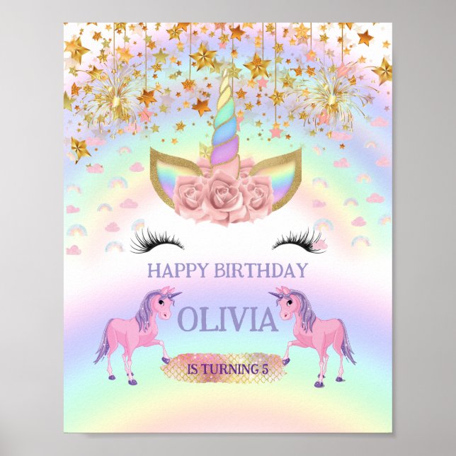 Affiche Unicorn fête Rainbow 1er Anniversaire whimsday gir (Devant)