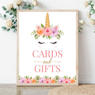 Affiche Unicorn Floral Cards and Gifts Sign