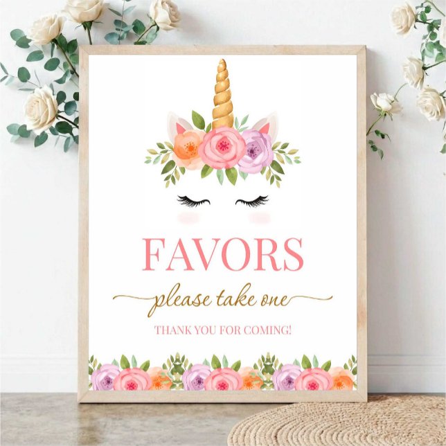 Affiche Unicorn Floral Favors Please Take One (Créateur téléchargé)