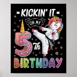 Affiche Unicorn Karate 5e anniversaire Cinq 5 ans Taekw