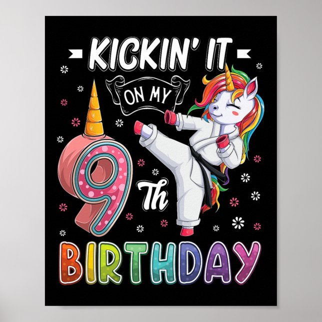 Affiche Unicorn Karate 9e anniversaire Neuf 9 ans Taekw (Devant)