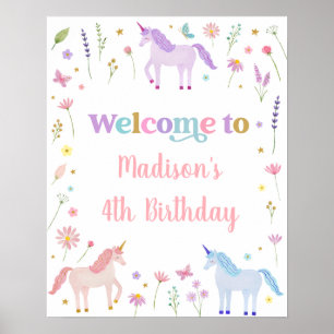 Affiche Unicorn Meadow Pastel Pink Gold Anniversaire