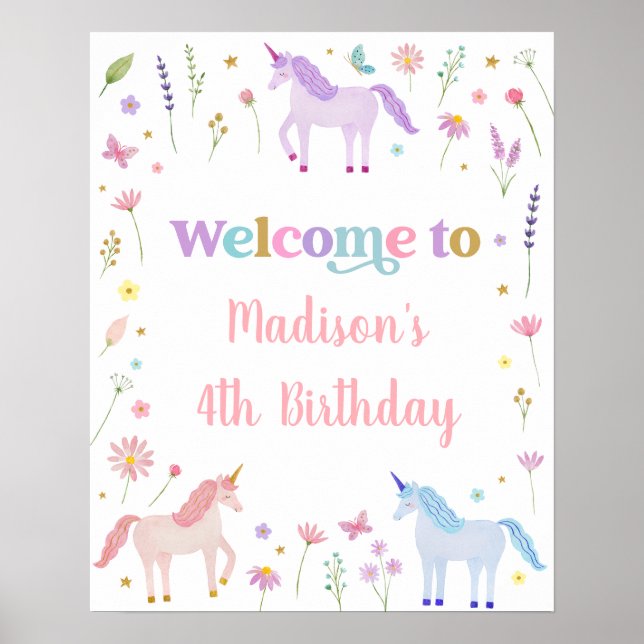 Affiche Unicorn Meadow Pastel Pink Gold Anniversaire (Devant)
