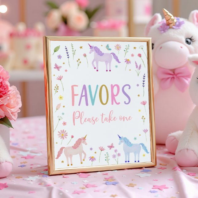 Affiche Unicorn Meadow Pink Pastel Birthday Favor Sign (Créateur téléchargé)