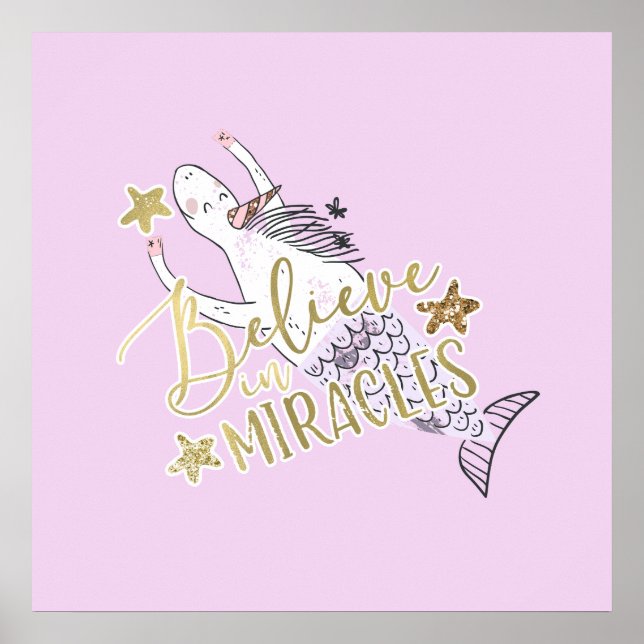 Affiche Unicorn Mermaid Moderne tendance croire en Miracle (Devant)