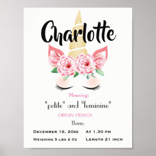 Affiche Unicorn Nom signifiant garderie