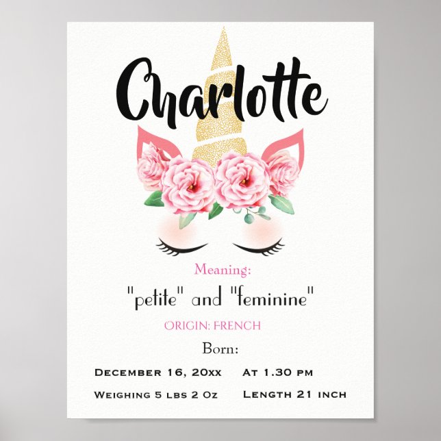 Affiche Unicorn Nom signifiant garderie (Devant)