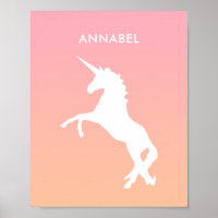 Unicorn Pink Pastel Nom Enfants Chambre Wall Art